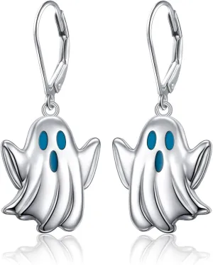 Halloween Ghost Earrings for Women Sterling Silver Spooky Lever Back Dangle Earring Halloween Jewelry