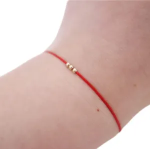 Hand Made 3 beads 14K SOLID GOLD Red String Bracelet Amulet Kabbalah Red String Of Fate Protection Good Luck Healing Anxiety Friendship Birthday Gift Make A Wish Lucky Charm Couple Women Men Teenagers