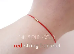 Hand Made 3 beads Genuine 14K SOLID GOLD Red String Bracelet Amulet Kabbalah Red String Of Fate Protection Good Luck Friendship Birthday Gift Make A Wish Healing Anxiety Couple Women Men Teenagers