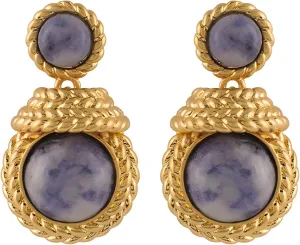 Handmade Blue Natural Gemstone Dangle Earrings - 18K Gold Plated Brass Twisted Rope Design, S925 Sterling Silver Posts Hypoallergenic Jewelry Gift for Women