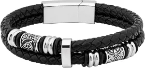 HAQUIL Stainless Steel Celtic Knot Bead Double Braided Leather Bracelet for Men, Celtic Jewelry Gift