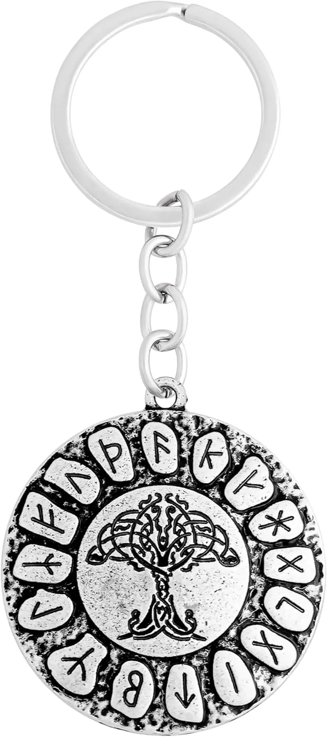 HAQUIL Tree of Life Rune Medallion Keychain Viking Norse Symbol Small Medallion Circle Charm Keychain Keyring