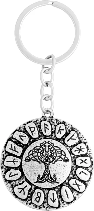 HAQUIL Tree of Life Rune Medallion Keychain Viking Norse Symbol Small Medallion Circle Charm Keychain Keyring