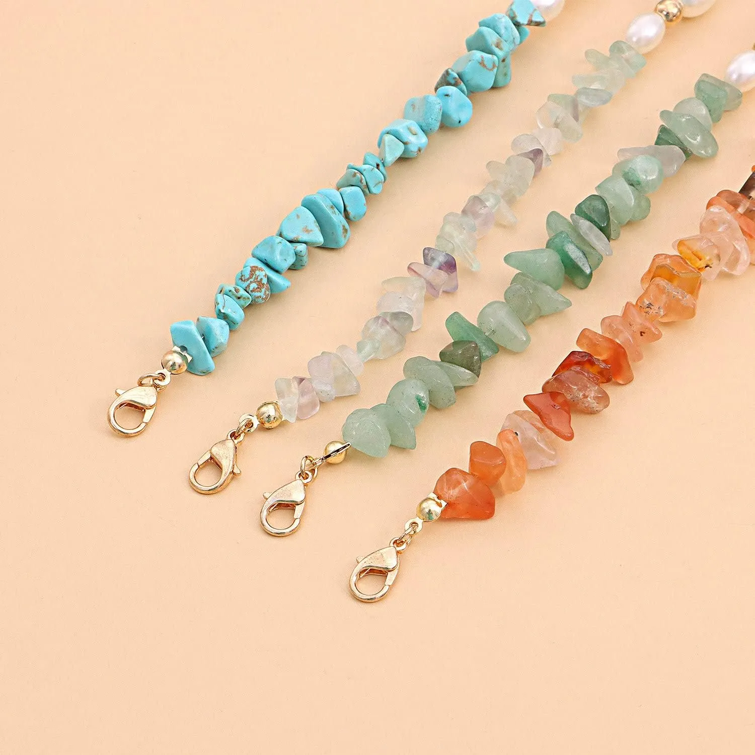 Healing Stone Chakra Crystal Carnelian Choker Necklace Natural Reiki Quartz Turquoise Imitation Pearl Necklace for Women Spiritual Jewelry