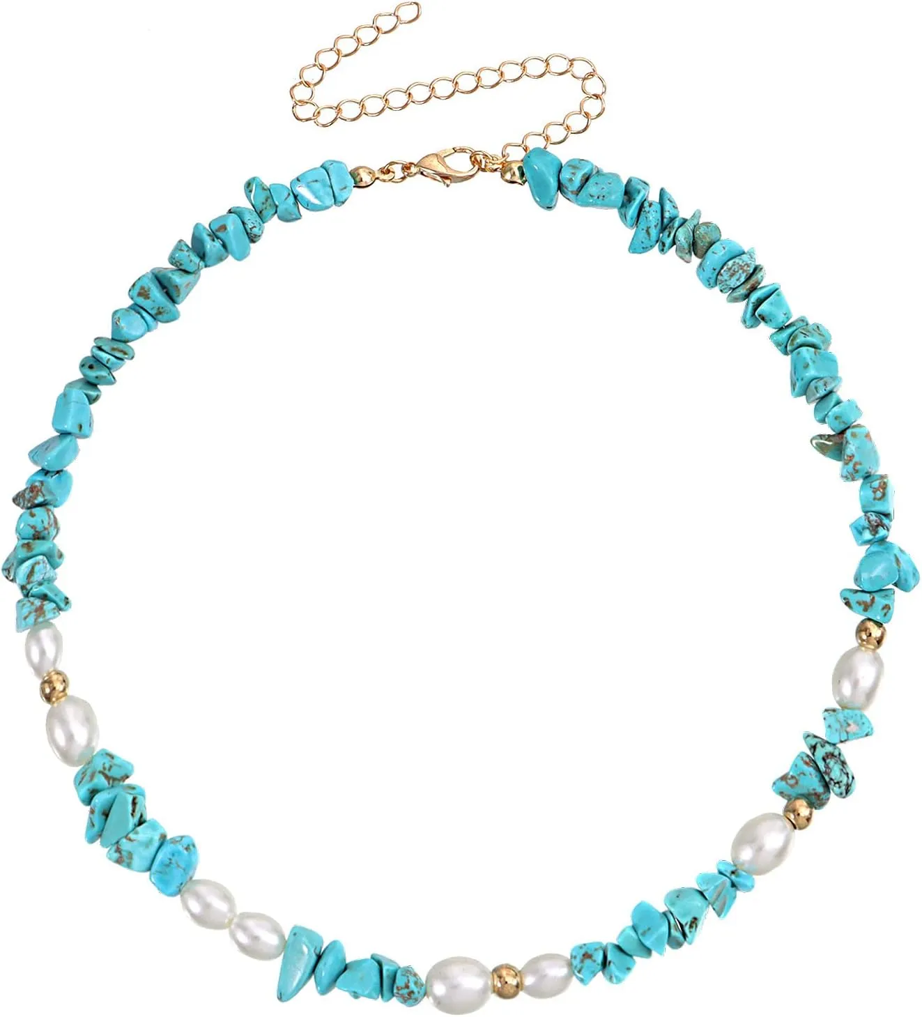 Healing Stone Chakra Crystal Carnelian Choker Necklace Natural Reiki Quartz Turquoise Imitation Pearl Necklace for Women Spiritual Jewelry