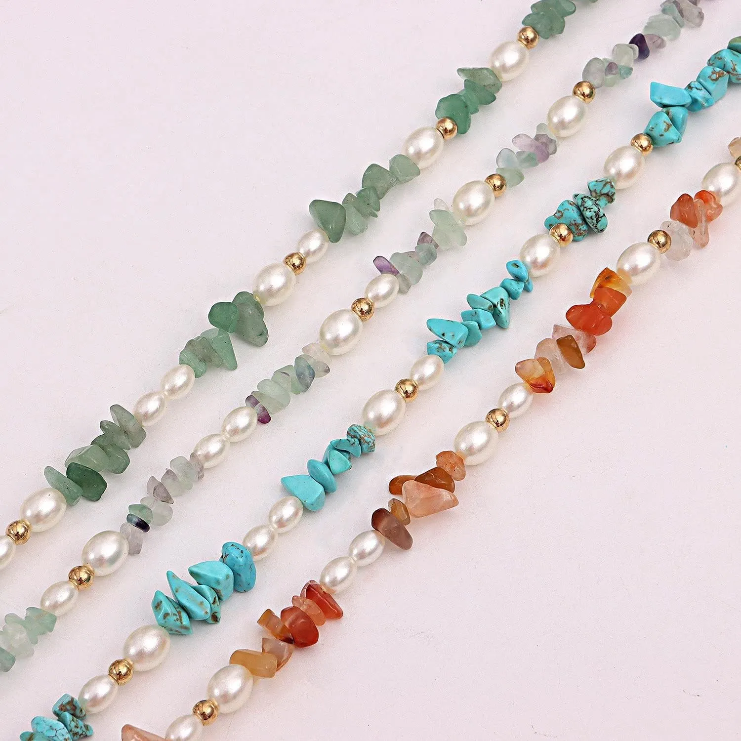 Healing Stone Chakra Crystal Carnelian Choker Necklace Natural Reiki Quartz Turquoise Imitation Pearl Necklace for Women Spiritual Jewelry