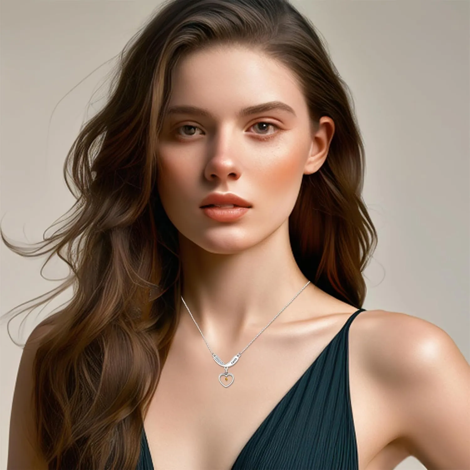 Heart-shaped Resin Mustard Seed Faith Necklace | Stainless Steel Platinum Rose Gold Plated Inlaid Zircon V-shaped Mustard Seed Necklace for Daily Wearing Christian Religious Pendant Necklace