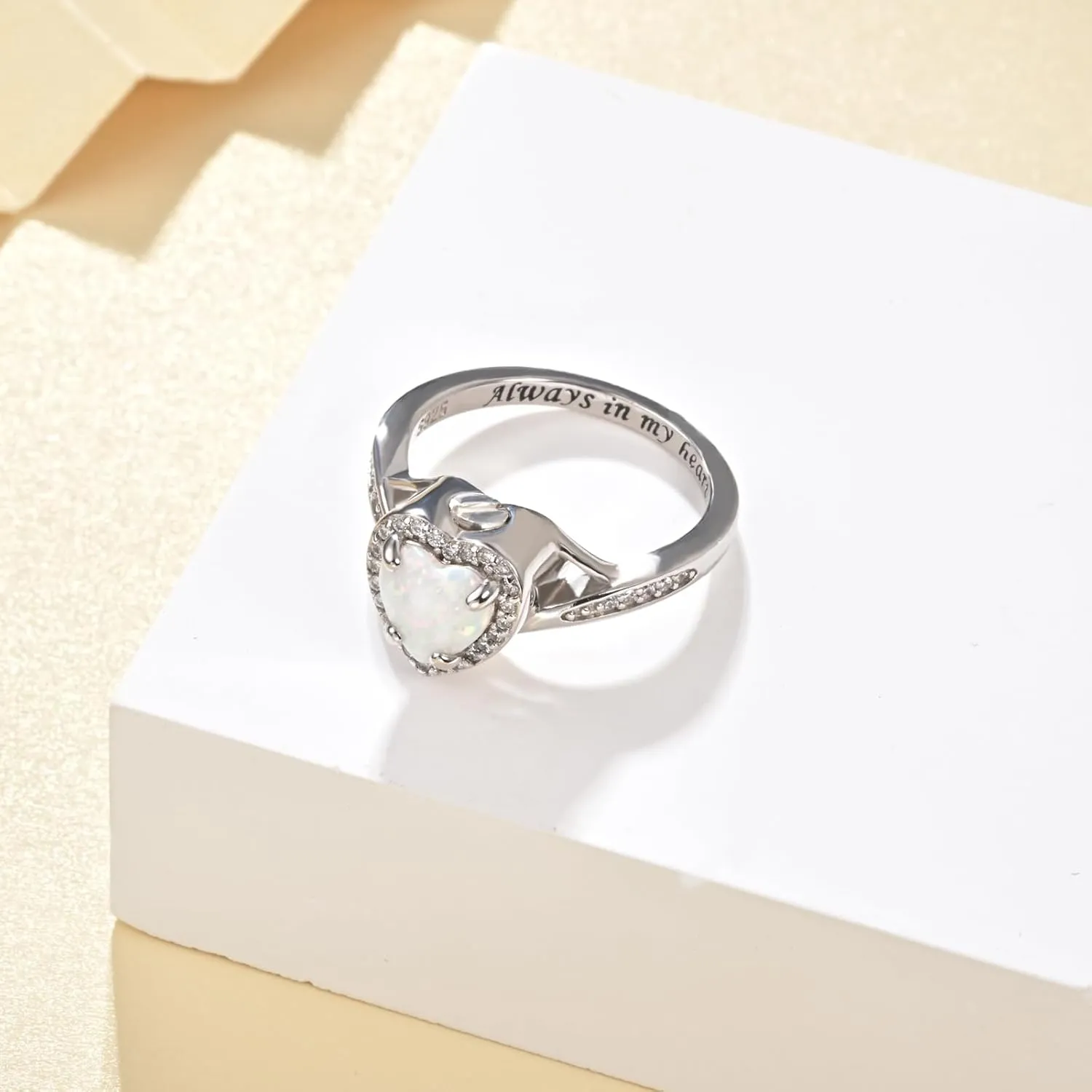 Heart Urn Ring for Ashes for Women - 925 Sterling Silver Opal Cremation Rings Memorial Keepsake Jewelry for Loss of a Loved One