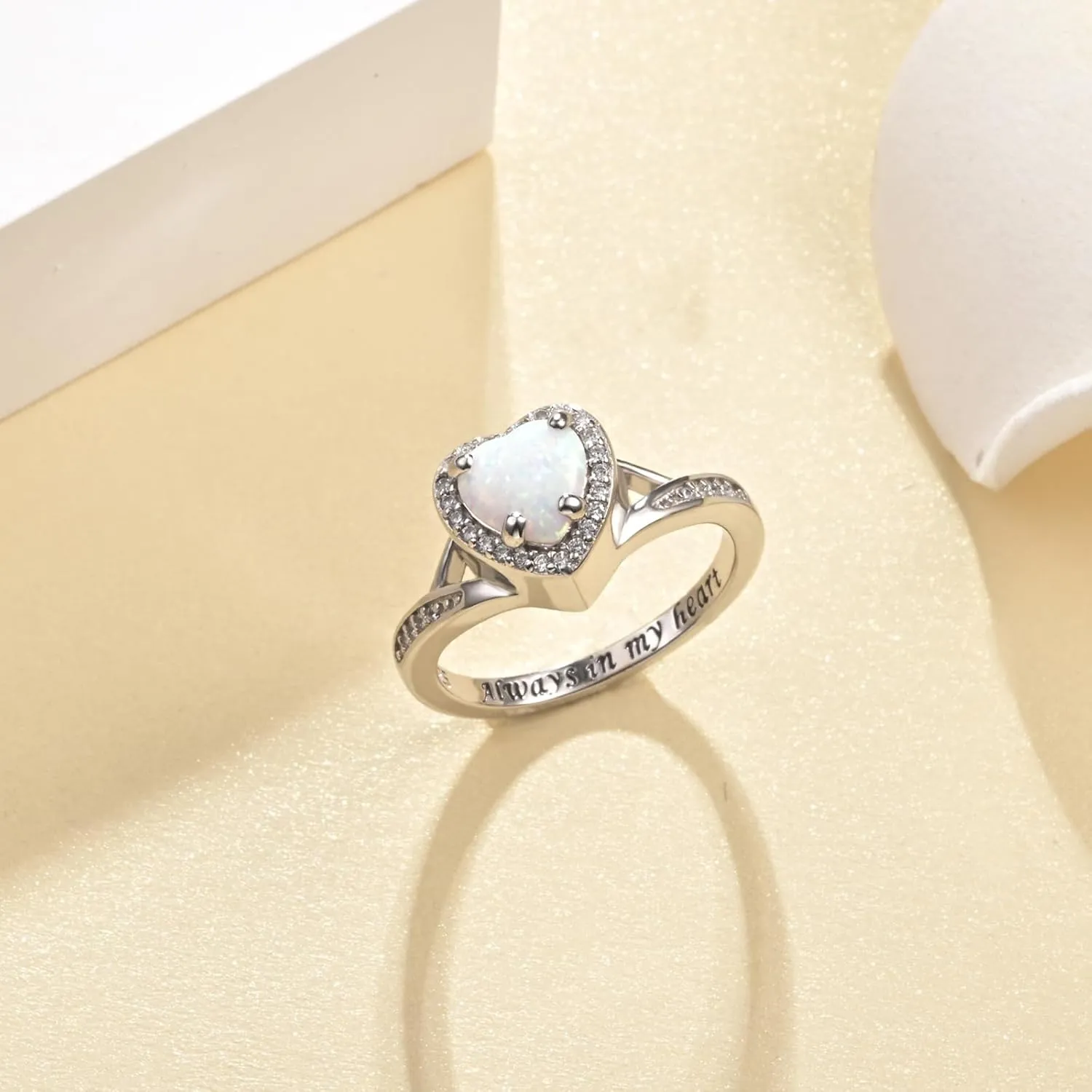 Heart Urn Ring for Ashes for Women - 925 Sterling Silver Opal Cremation Rings Memorial Keepsake Jewelry for Loss of a Loved One