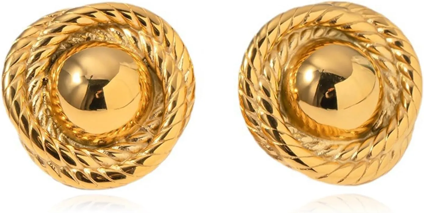 HETICA Chunky Gold Earrings for Women, Vintage Round Rope Disc Stud Earrings Gold Statement Earrings Fashion Jewelry Gifts for Women