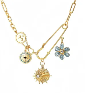 HETICA Gold Charm Necklace for Women - Chunky Gold Pendant Necklace Evil Eye Pattern Necklace Flower Choker Necklace Jewelry for Women