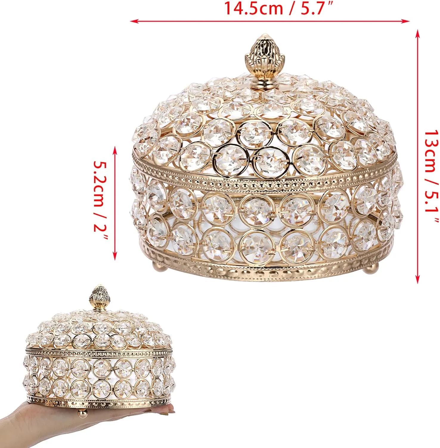 Hipiwe Crystal Jewelry Box Jewelry Trinket Organizer Box Gold Treasure Box Luxury Home Decor Ring Earrings Storage Holder Keepsake Box for Girls Women,X-Large