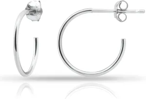 Hoops & Loops 925 Sterling Silver Open 1.5mm Thin Polished Round C-Hoop Earrings for Women, Silver, Yellow, Rose Gold, Black 15mm-40mm