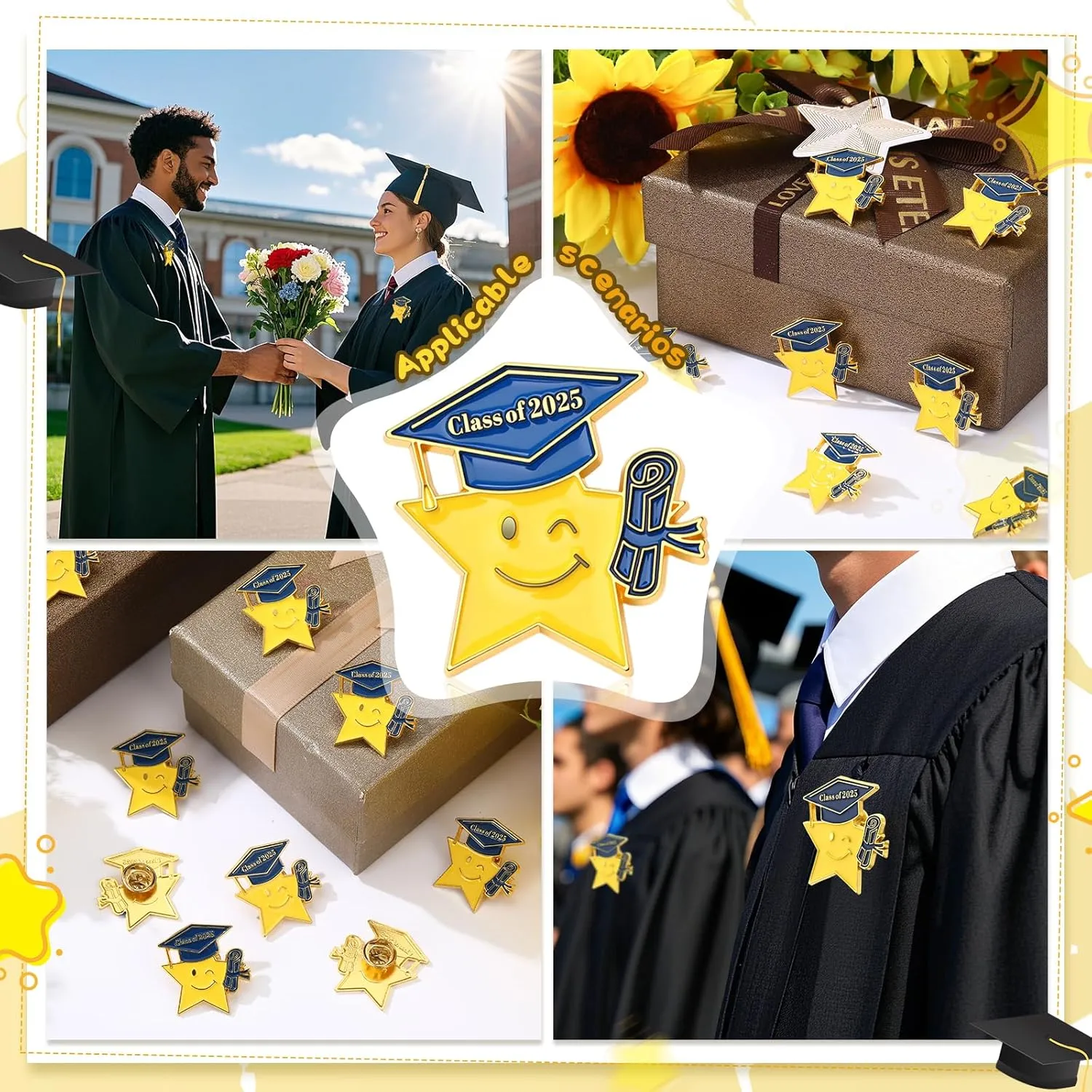 Hoteam Graduation Gifts 2025 Smile with Graduation Cap Lapel Pin Bulk Enamel Congrats Grad Brooch for Graduate End of Year Student Gifts Teacher Backpacks Decoration