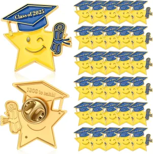 Hoteam Graduation Gifts 2025 Smile with Graduation Cap Lapel Pin Bulk Enamel Congrats Grad Brooch for Graduate End of Year Student Gifts Teacher Backpacks Decoration