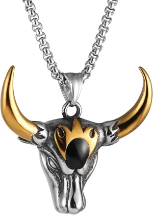 HZMAN Men's Stainless Steel Pendant Vintage Deer Head Reindeer Necklace 22 2 Iinch ChainSilver