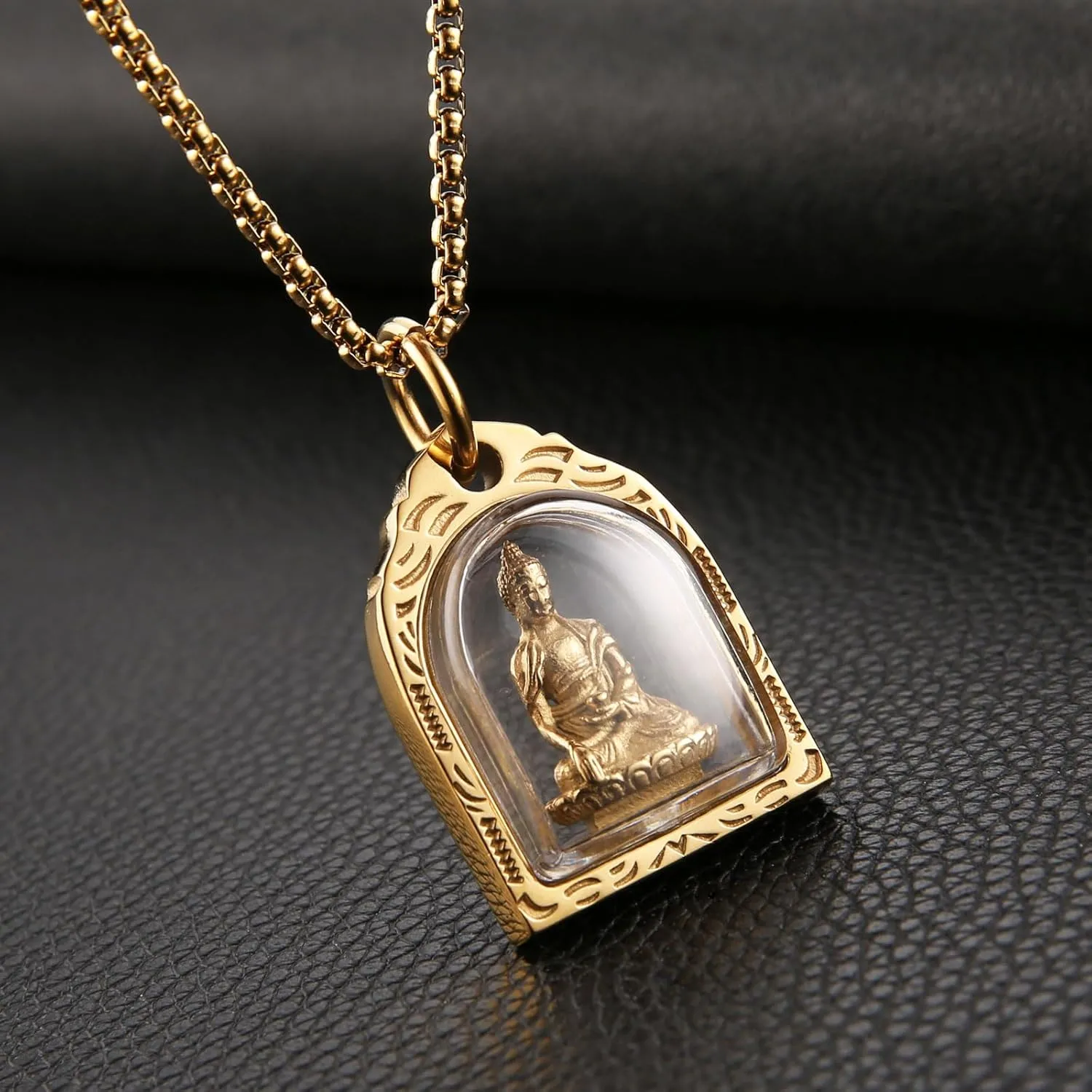 HZMAN Vintage Stainless Steel Tibetan Amitabha Buddha Pendant Mala Prayer Buddhist Necklace Lucky Amulet