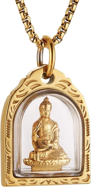 HZMAN Vintage Stainless Steel Tibetan Amitabha Buddha Pendant Mala Prayer Buddhist Necklace Lucky Amulet