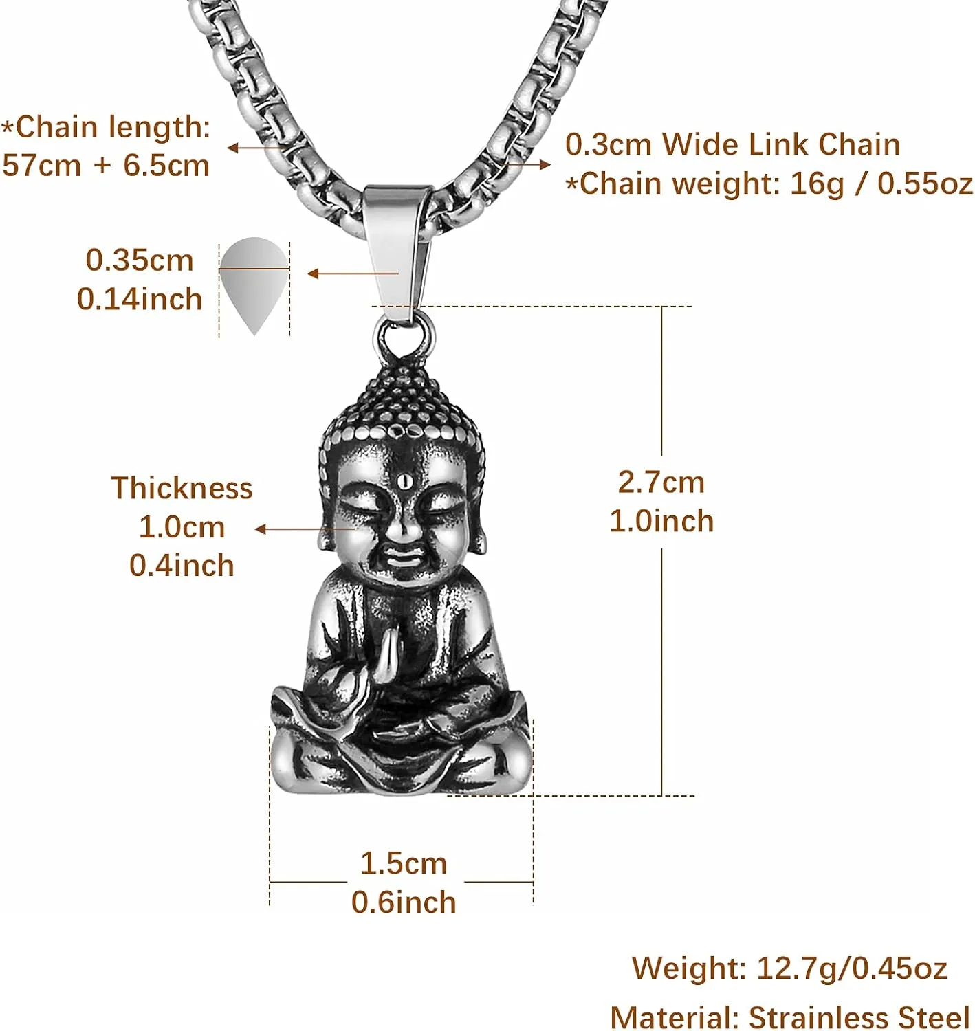 HZMAN Vintage Stainless Steel Tibetan Amitabha Buddha Pendant Mala Prayer Buddhist Necklace Lucky Amulet