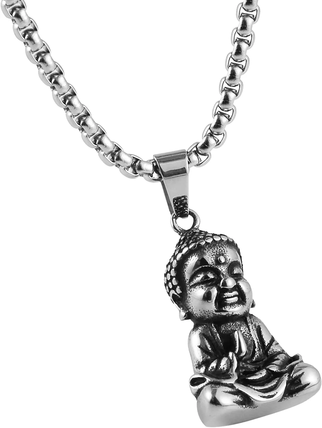 HZMAN Vintage Stainless Steel Tibetan Amitabha Buddha Pendant Mala Prayer Buddhist Necklace Lucky Amulet