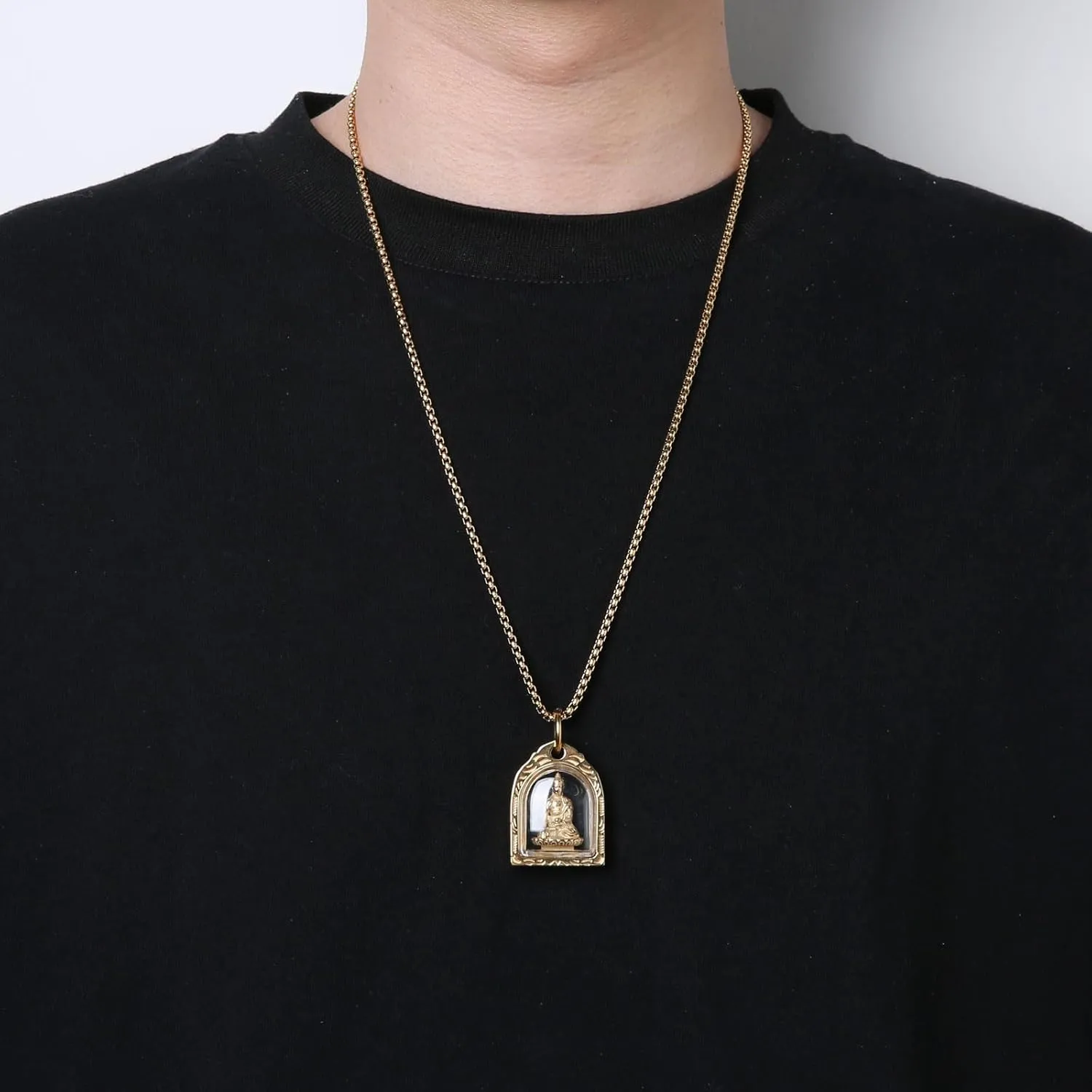 HZMAN Vintage Stainless Steel Tibetan Amitabha Buddha Pendant Mala Prayer Buddhist Necklace Lucky Amulet