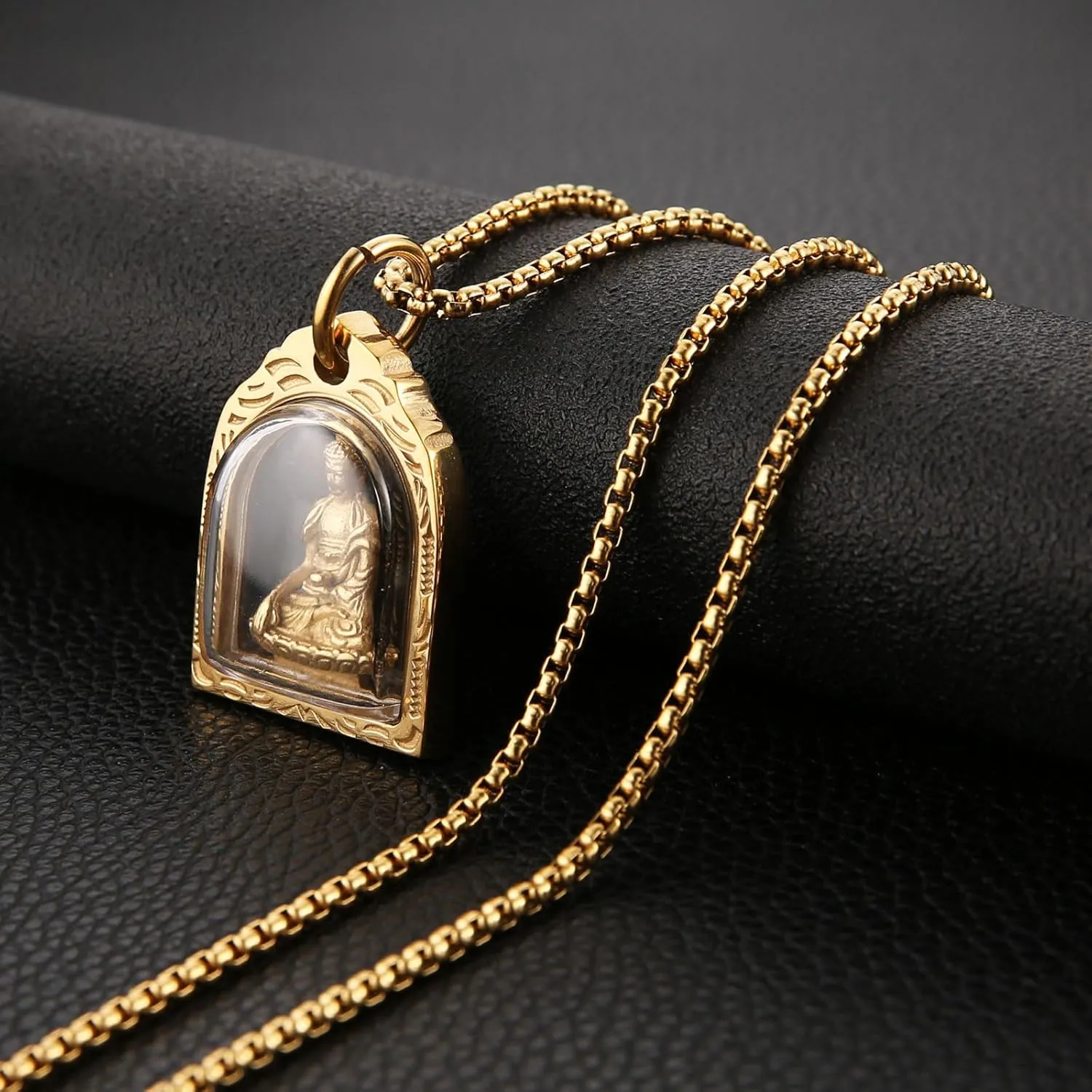 HZMAN Vintage Stainless Steel Tibetan Amitabha Buddha Pendant Mala Prayer Buddhist Necklace Lucky Amulet