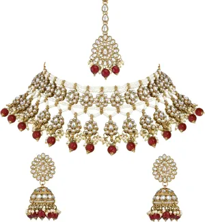 I Jewels Gold Plated Indian Wedding Bollywood Kundan Pearl Choker Necklace Jewellery With Jhumki Earrings Set For Women