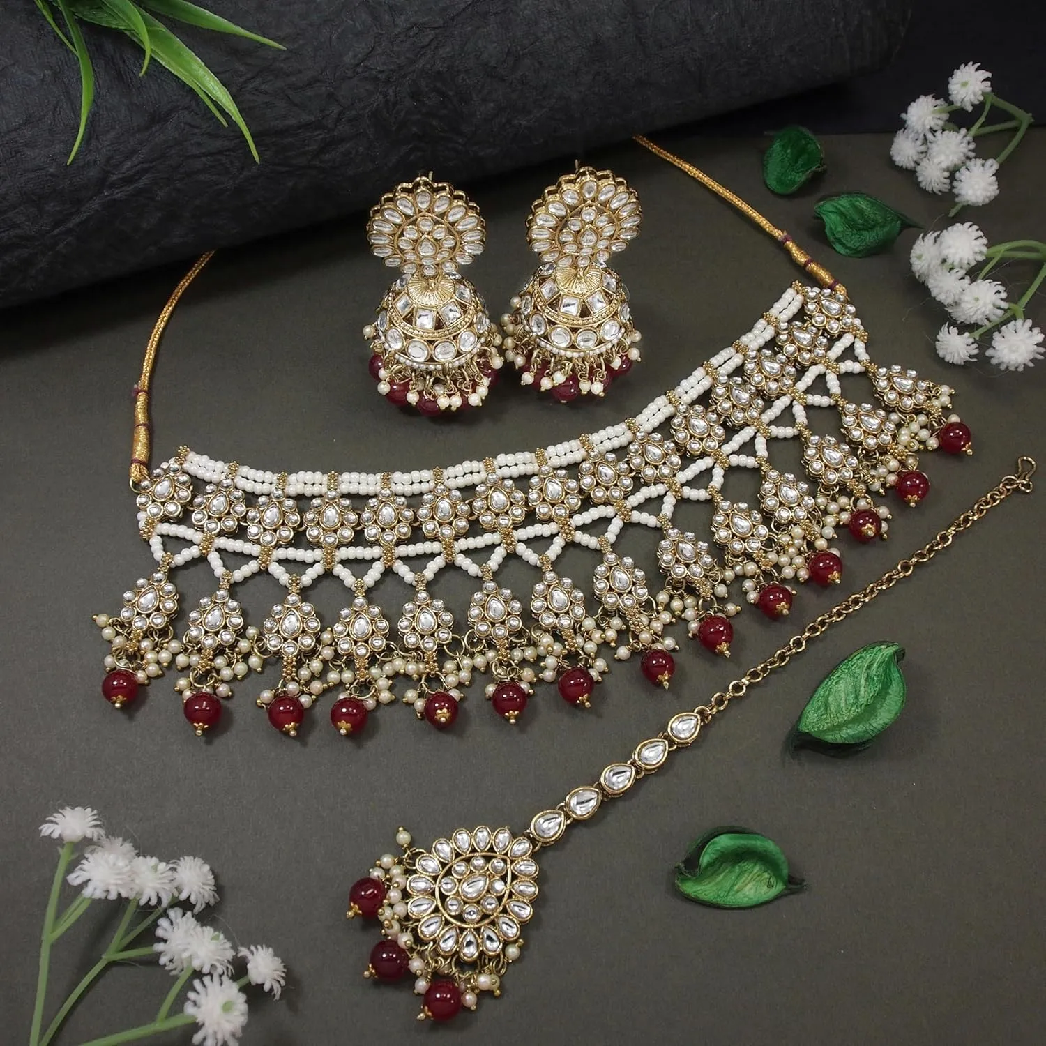 I Jewels Gold Plated Indian Wedding Bollywood Kundan Pearl Choker Necklace Jewellery With Jhumki Earrings Set For Women