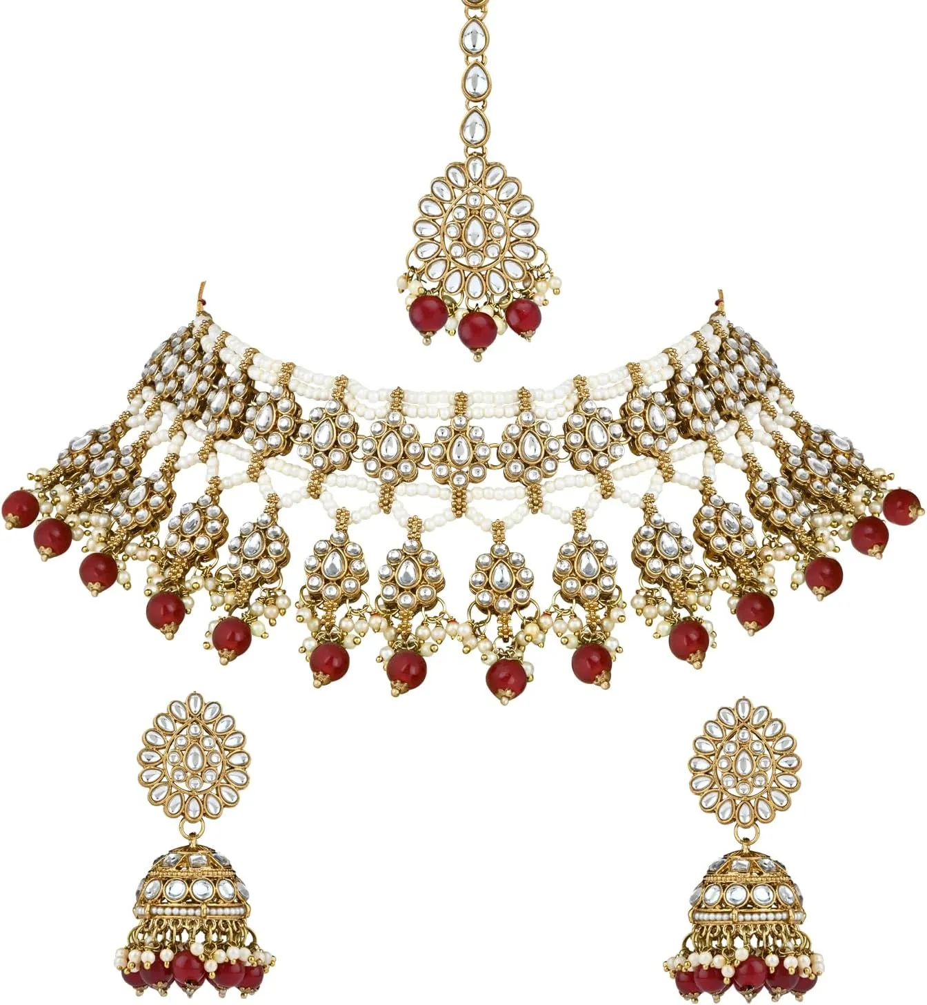 I Jewels Gold Plated Indian Wedding Bollywood Kundan Pearl Choker Necklace Jewellery With Jhumki Earrings Set For Women