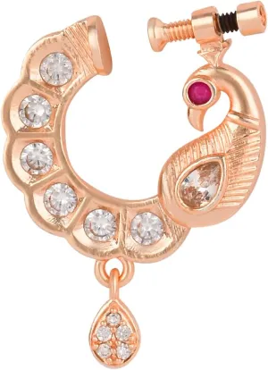 I Jewels Indian Wedding Bollywood Peacock Design CZ Diamond Non-Piercing Screw Press Nose Ring For Women (NL74RG)