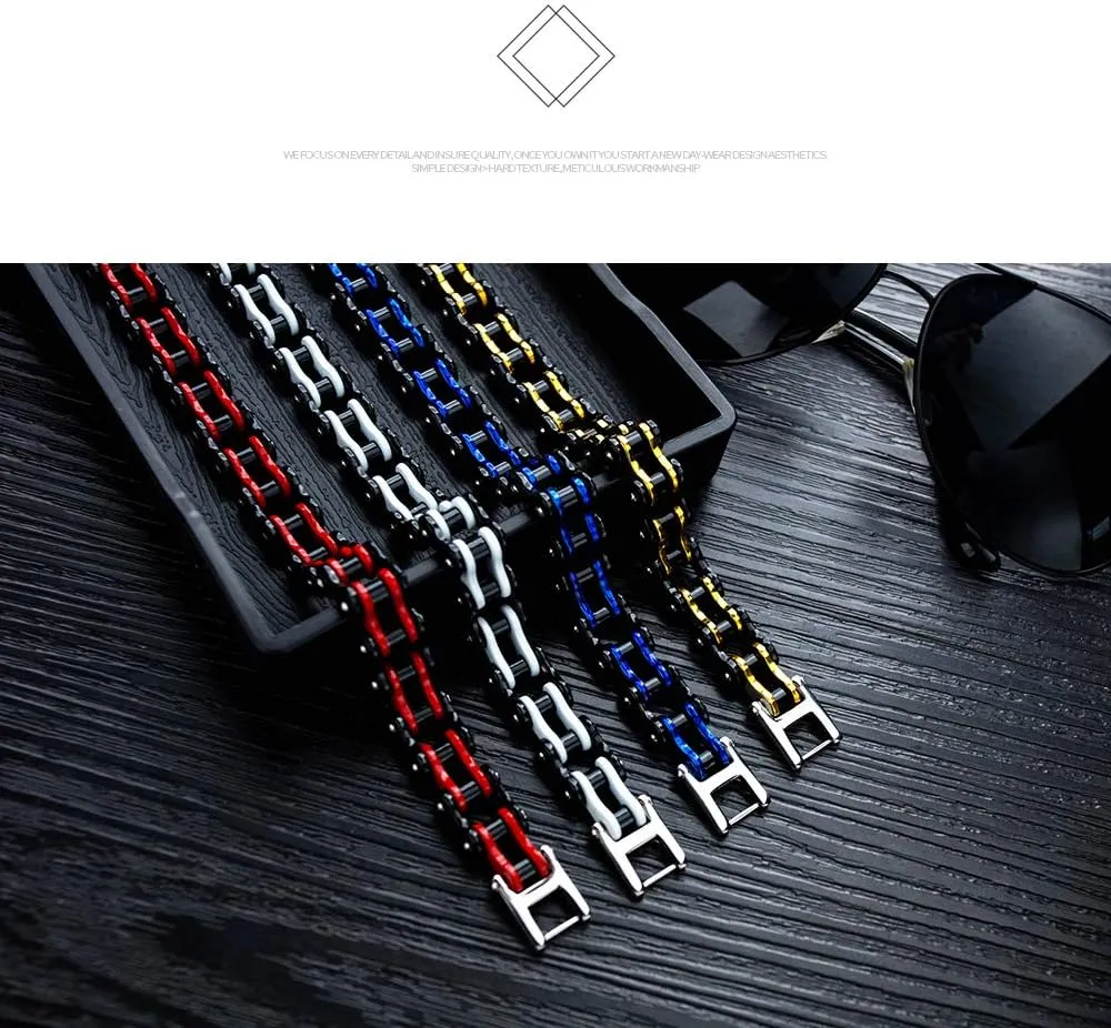 Iflytree Masculine Mens Stainless Steel Motorcycle Bike Bracelet Chain Heavy and Study Two Tone Cuff Wrist Link Chain Wristband for Men Boy Gifts for Him Father Husband Boy