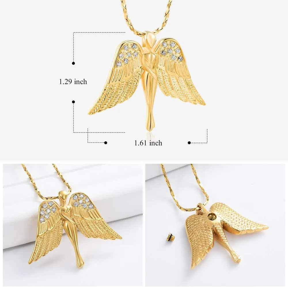 Imrsanl Cremation Jewelry with Angel Lady Charm Locket Memorial Ash Pendant - Urn Necklace for Ashes Wings Keepsake Jewelry for Women Girls