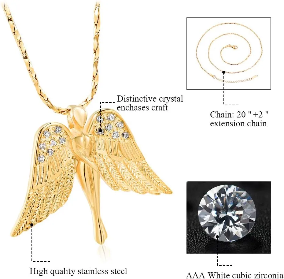Imrsanl Cremation Jewelry with Angel Lady Charm Locket Memorial Ash Pendant - Urn Necklace for Ashes Wings Keepsake Jewelry for Women Girls