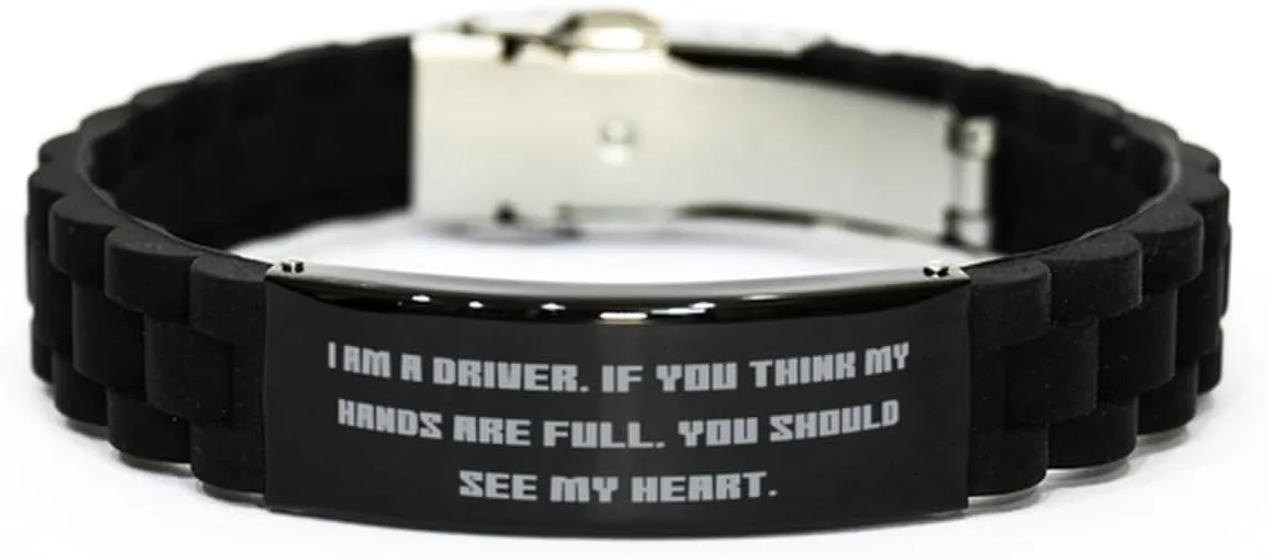 Inappropriate Driver Gifts, I am a Driver. If You Think My, Birthday Black Glidelock Clasp Bracelet For Driver from Coworkers, Bracelet gift, Friendship
