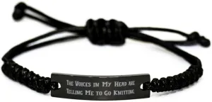 Inappropriate Knitting Gifts, The Voices in My, Funny Birthday Black Rope Bracelet For Friends, Engraved Bracelet From Friends, Best friend bracelet, Black friendship bracelet, Rope bracelet