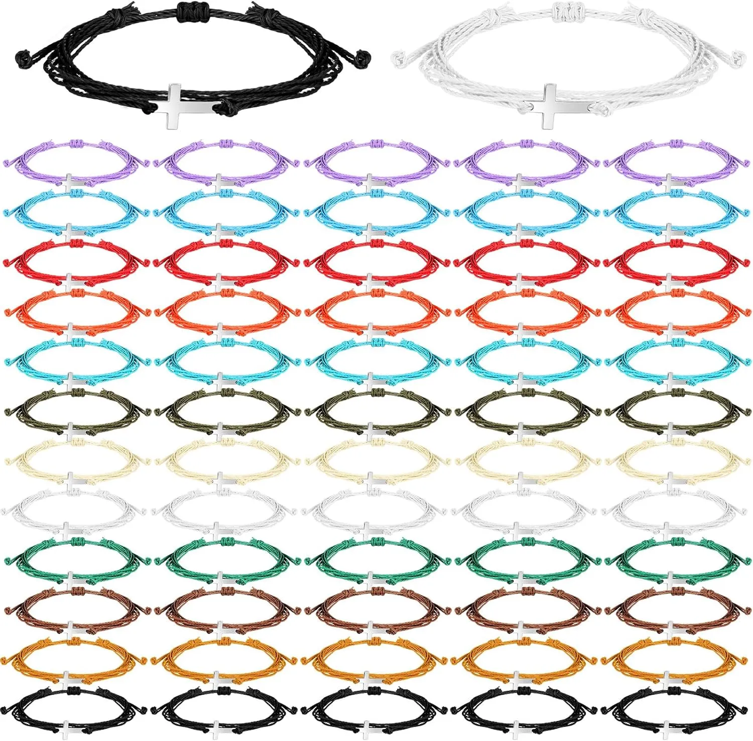 Inbagi 60 Pcs Cross Bracelet for Women Men Christian Friendship Gifts Bulk Adjustable Jesus Bracelets(Multicolored)