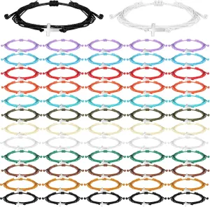 Inbagi 60 Pcs Cross Bracelet for Women Men Christian Friendship Gifts Bulk Adjustable Jesus Bracelets(Multicolored)