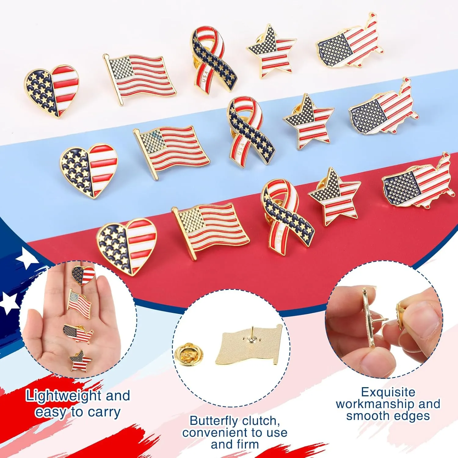 Inbagi American Flag Lapel Pins Bulk USA Waving Flag Pins Memorial Day Veteran Gifts Pins Souvenir Hat Men Women Patriotic