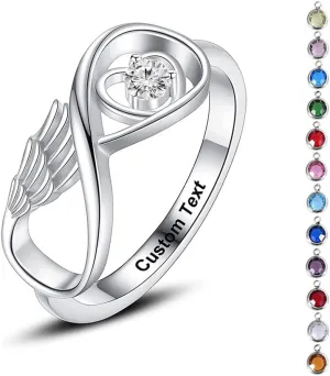 Infinite Feather 12 Birthstone Mini Ring Hold Loved Ones Ashes Cremation Urn Ring for Women Finger Ring Memorial Jewellry