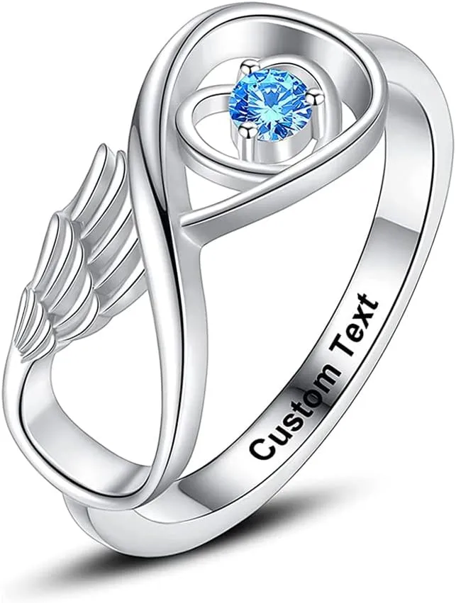 Infinite Feather 12 Birthstone Mini Ring Hold Loved Ones Ashes Cremation Urn Ring for Women Finger Ring Memorial Jewellry
