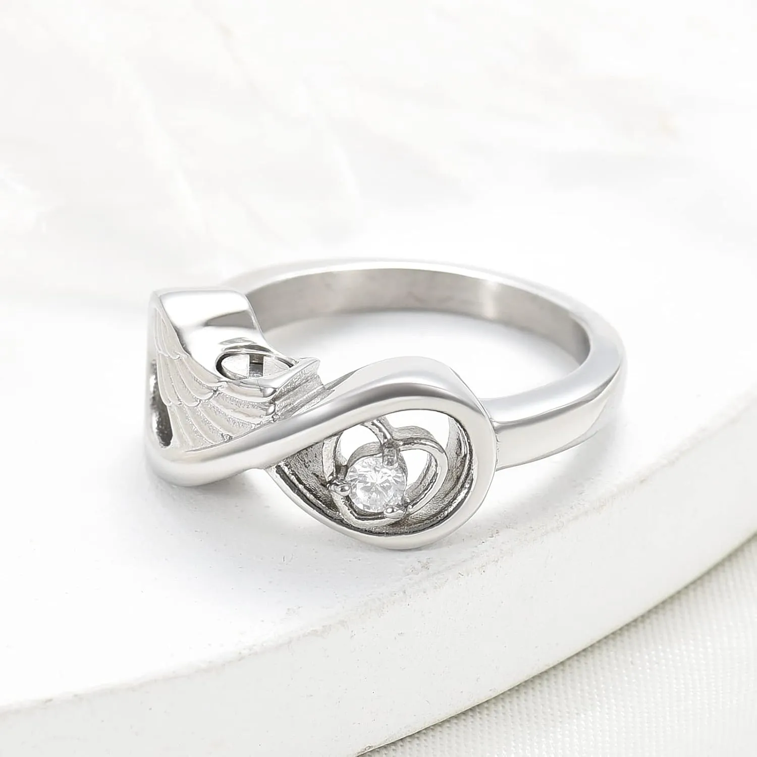 Infinite Feather 12 Birthstone Mini Ring Hold Loved Ones Ashes Cremation Urn Ring for Women Finger Ring Memorial Jewellry