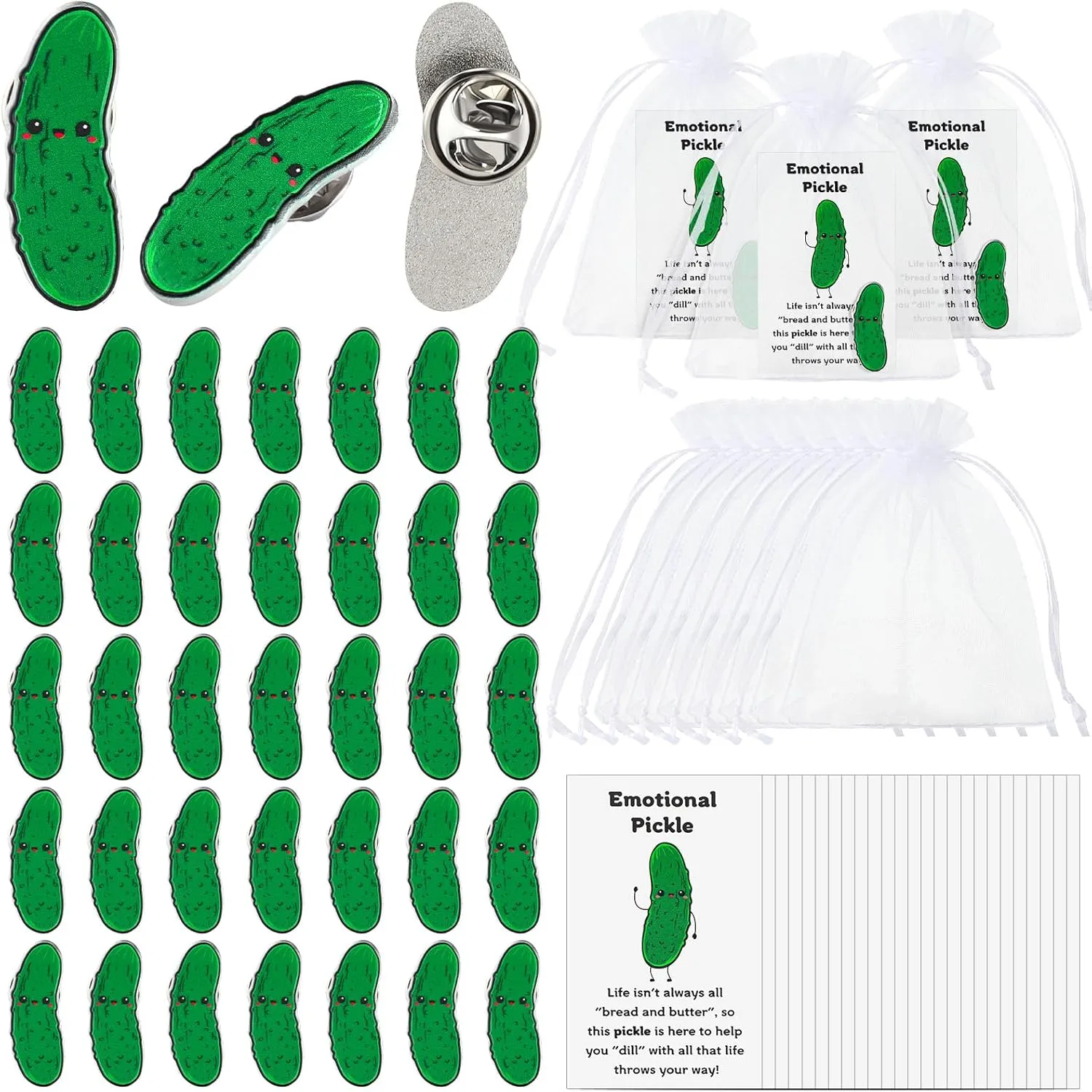 Inspirational Cucumber Christmas Appreciation Gift with Lapel Pins Funny Card and Bag for Friends Coworkers Employee
