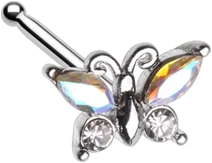Iridescent Bling Butterfly Nose Stud Ring