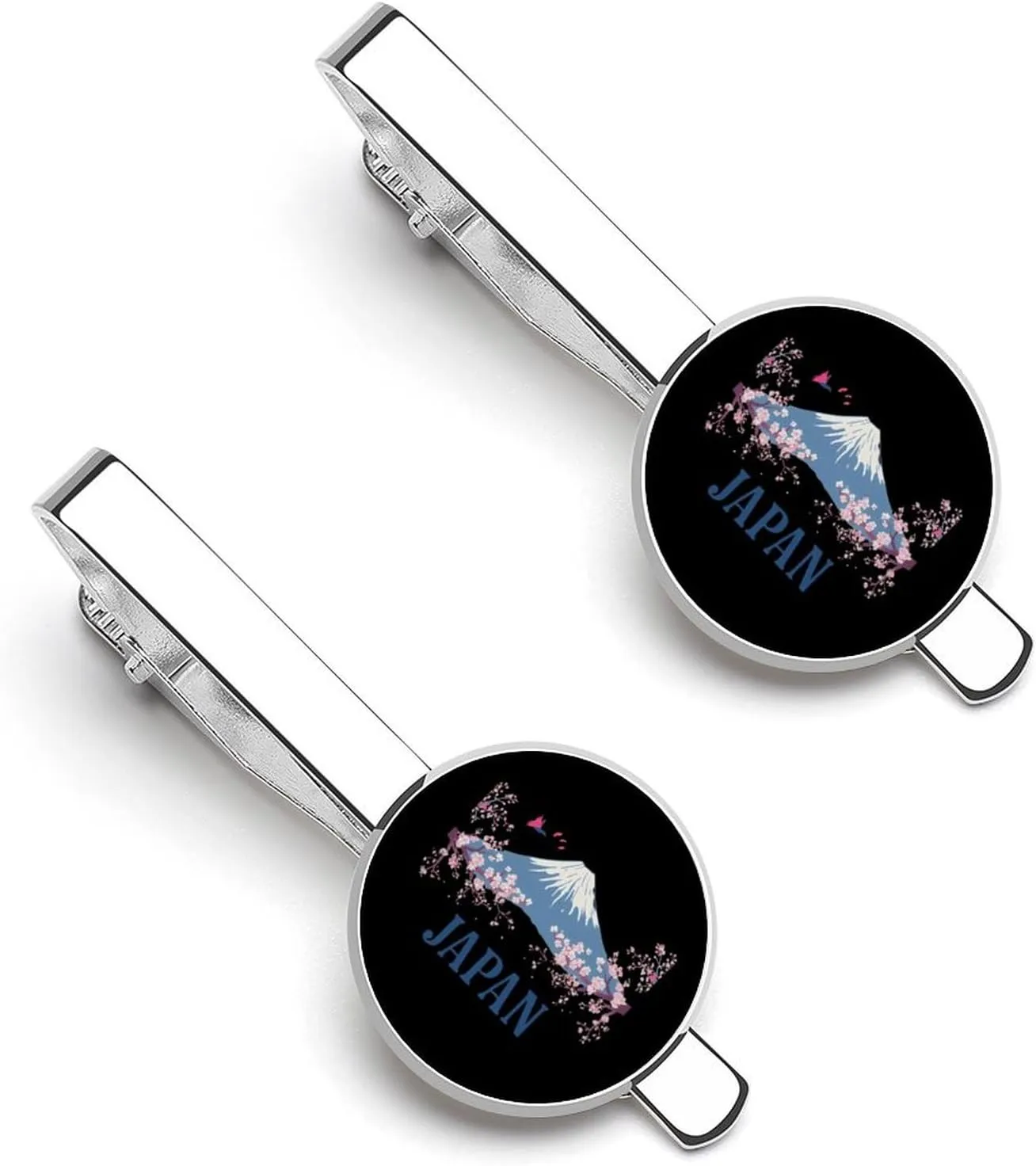 Japan Mount Fuji Cherry Flowers Tie Clip Tack Pins Cufflinks Necktie Bar Pinch Business Wedding Clothing Accessories for Men Women