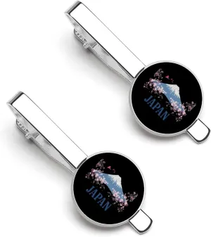Japan Mount Fuji Cherry Flowers Tie Clip Tack Pins Cufflinks Necktie Bar Pinch Business Wedding Clothing Accessories for Men Women