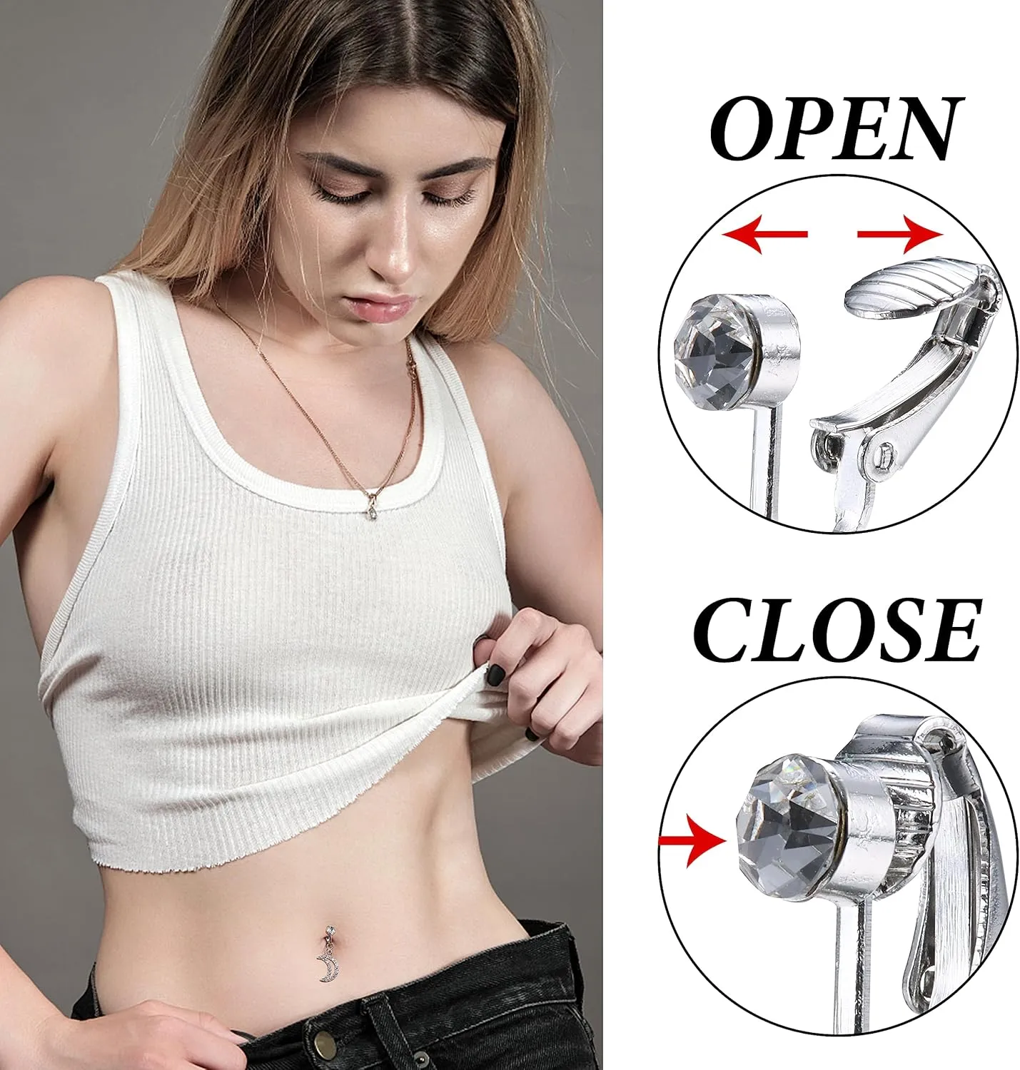 JeryWe Fake Belly Ring Clip on Belly Button Rings Fake Belly Surgical Steel Fake Belly Button Ring for Women CZ Butterfly Heart Belly Piercing Fake Navel Ring Non Piercing Jewelry 3/6 Pcs