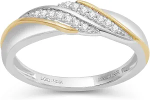 Jewelili Lab Grown Diamond Wedding Ring for Men | Yellow Gold Plated Sterling Silver Band | H Color I1 Clarity 1/10 CTTW | Luxury Wedding Jewelry for Him | Size 9 | Jewelry Gift Box Included