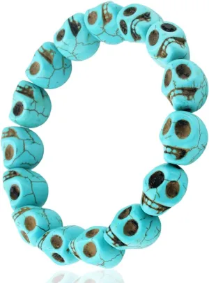 JEWELRIESHOP Skull Bracelet Colorful Howlite Synthetic Turquoise Skeleton Tibetan Prayer Bead Mala Bracelet for Men Women
