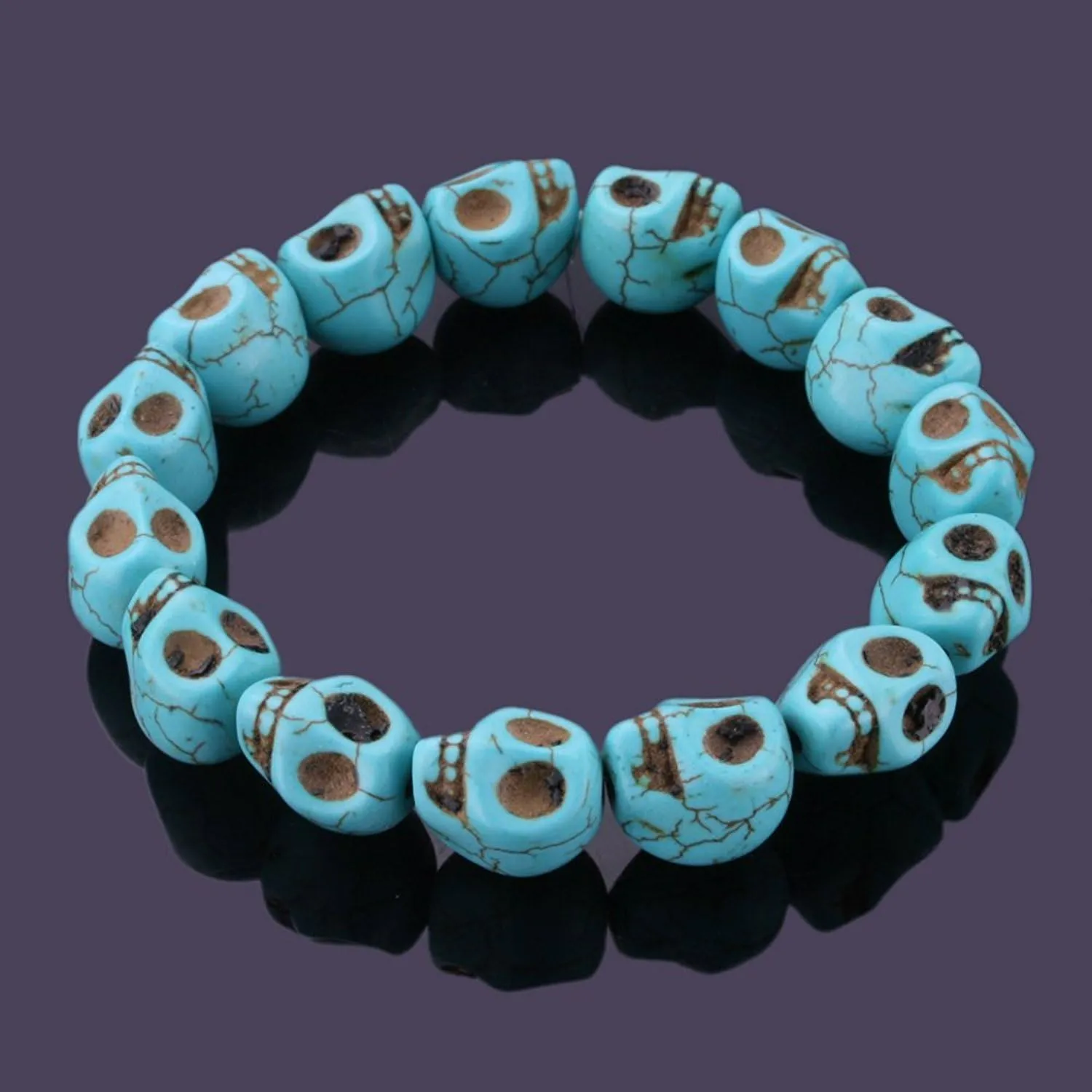 JEWELRIESHOP Skull Bracelet Colorful Howlite Synthetic Turquoise Skeleton Tibetan Prayer Bead Mala Bracelet for Men Women