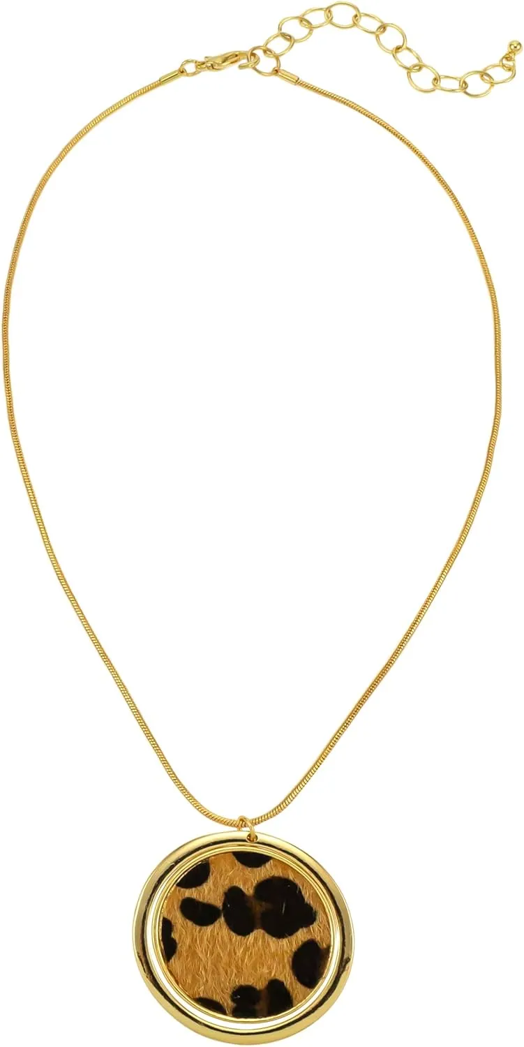 Jewelry Leopard Animal Pendant Necklace for Women- Gold Tone